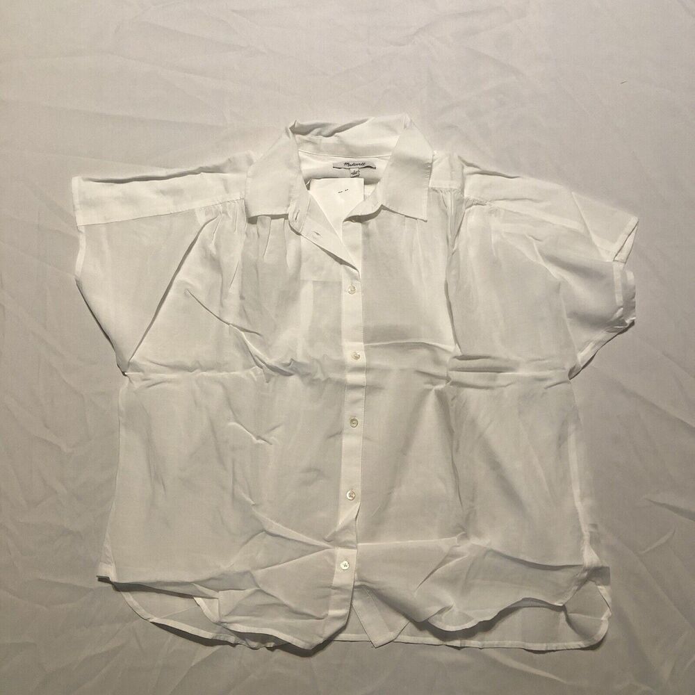 Women’s Madewell White Cap-Sleeve A-Line Top Pleated Cotton Blend Size Small